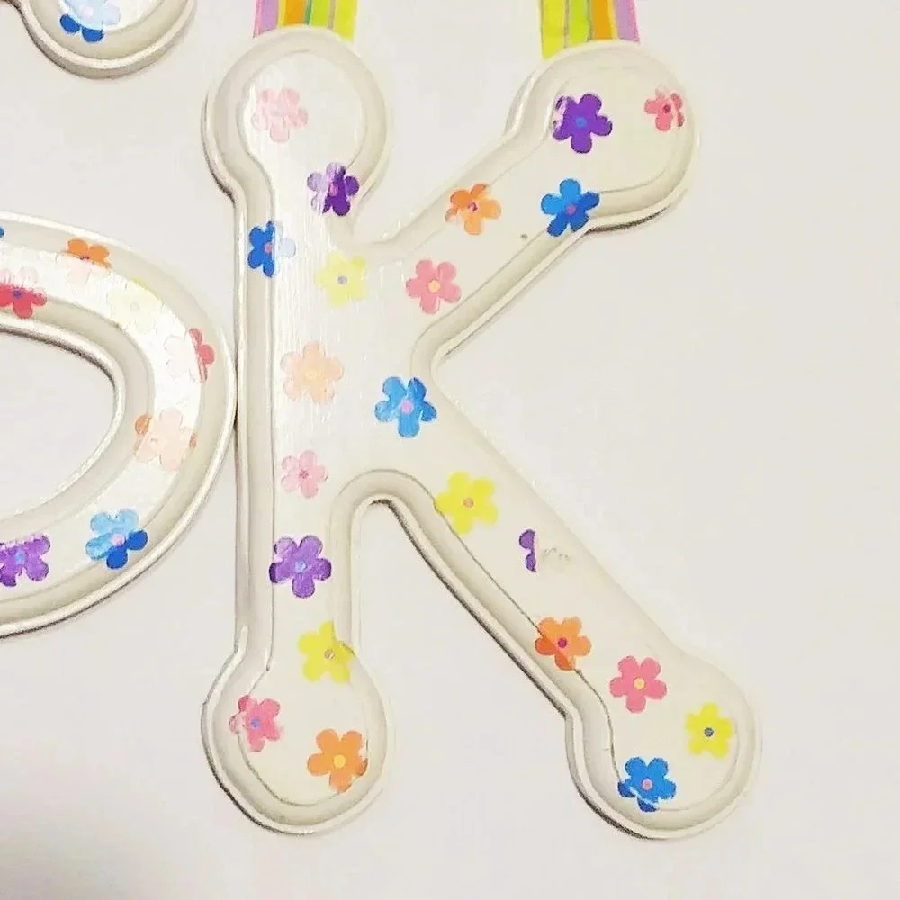 Hand‎ Painted Floral Wooden Letters S K Nursery Wall Decor Ribbon Hanging Set